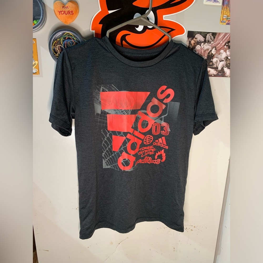 Kids Adidas Black Gray Red Graphic Shirt